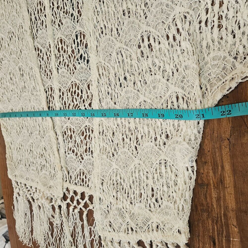 Red Camel Cream Crochet Open Front Top Sz S Fringe Boho Festival Layer Hippie - Picture 6 of 9